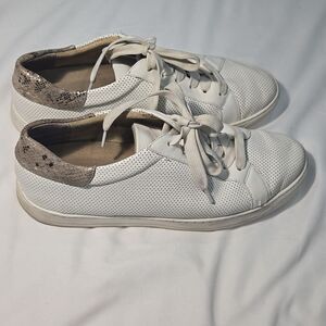 Vaneli Sport White Preforated Sneakers Metallic Snake Print Detail